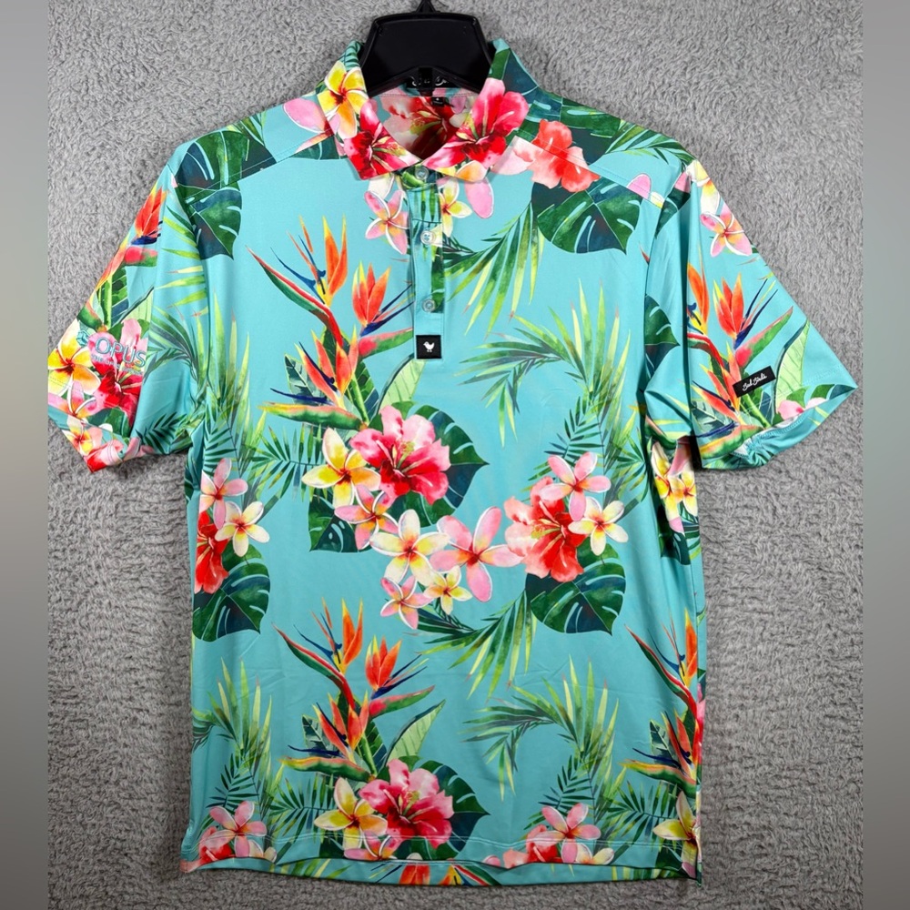 Bad Birdie Golf Polo Shirt Blue Floral Design Men’s Size Small Logo